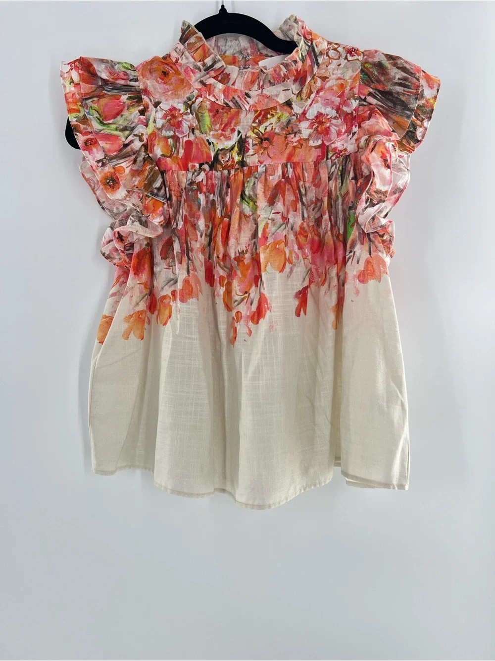 NWT Lavender Brown Orange Floral Mock Neck Blouse Size Small - Picture 1 of 5